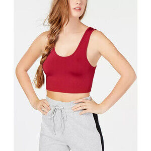 Material Girl Active Juniors' Low-Impact Biker Bra Crop in Beet Red Size Medium